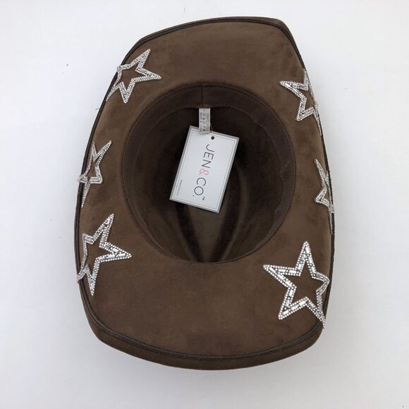 Jen & Co. Tabitha Star Cowboy Hat Brown Rhinestone Stars Faux Suede Finish GLAM - Picture 6 of 11